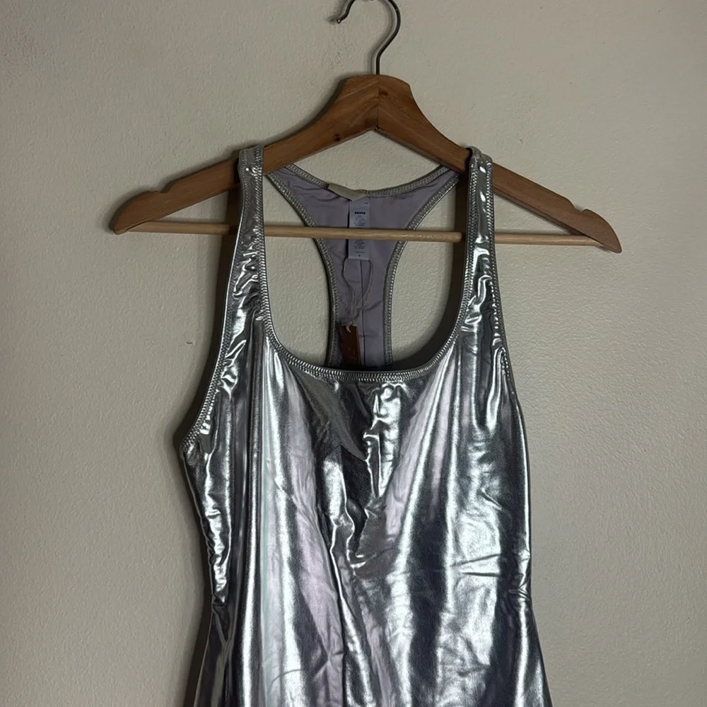 SKIMS Metallic nickel cycle Bodysuit size medium